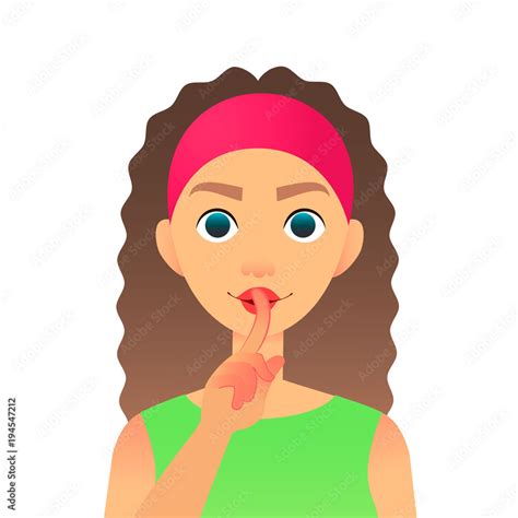 Cartoon Beautiful Woman Saying Hush Be Quiet With Finger On Lips