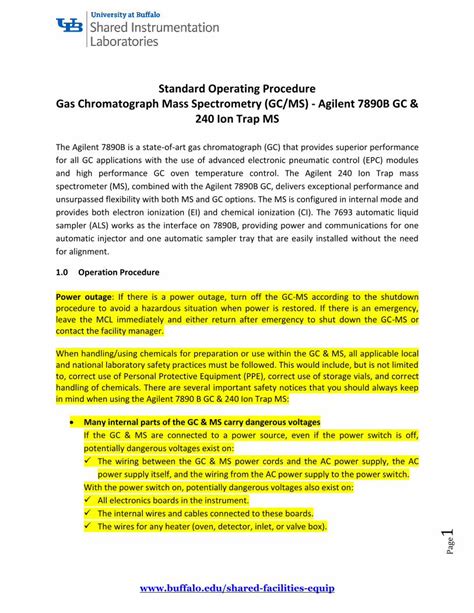 PDF Standard Operating Procedure Gas Chromatograph Mass