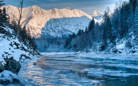 Alaska Winter Berge Fluss Wald Schnee 3840x2160 Uhd 4k