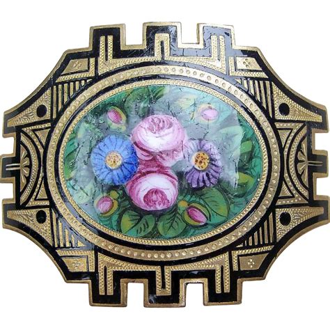 Victorian Belt Buckle Ornate Champlevé Enamel Multi Coloured Floral