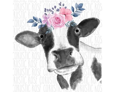 Watercolor Cow with Flowers Sublimation Design Waterslide | Etsy | Farm