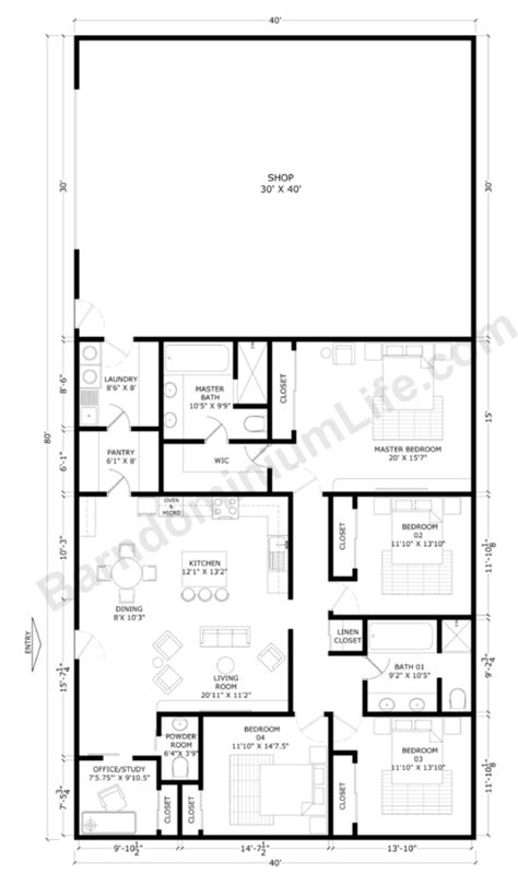 Floor plan for a barndominium with a shop. 40x80 Barndominium Floor Plans with Shop - What to Consider