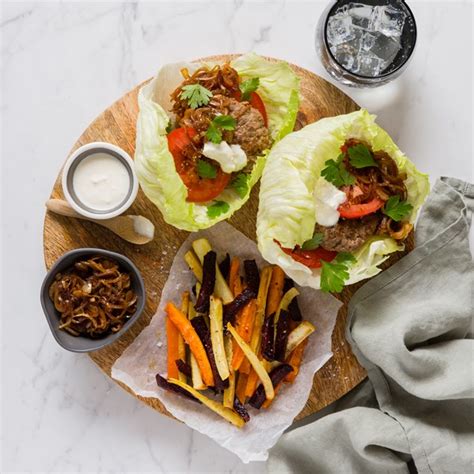 Naked Beef Pork Burgers With Fried Onions Feta Whip My Food Bag