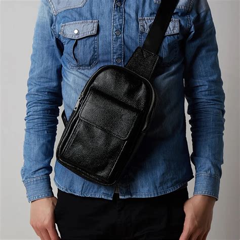 Joyir Mens Chest Bag Fashion Genuine Leather Sling Bag Multifunctional Small Male Crossbody