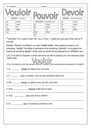 Grammar > verbs > modal verbs and modality. FRENCH ~ Modal Verbs ~ VOULOIR~POUVOIR~DEVOIR by labellaroma - Teaching Resources - Tes