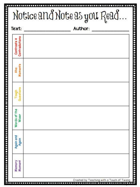 Notice and Note Graphic Organizer Portait.pdf | High ...