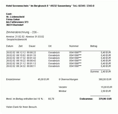 No Show Rechnung Hotel Vorlage - tippsvorlage.info ...