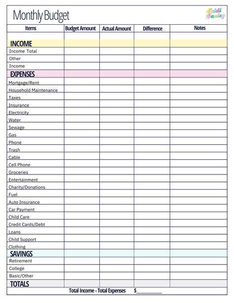 Free Monthly Budget Template Instant Download