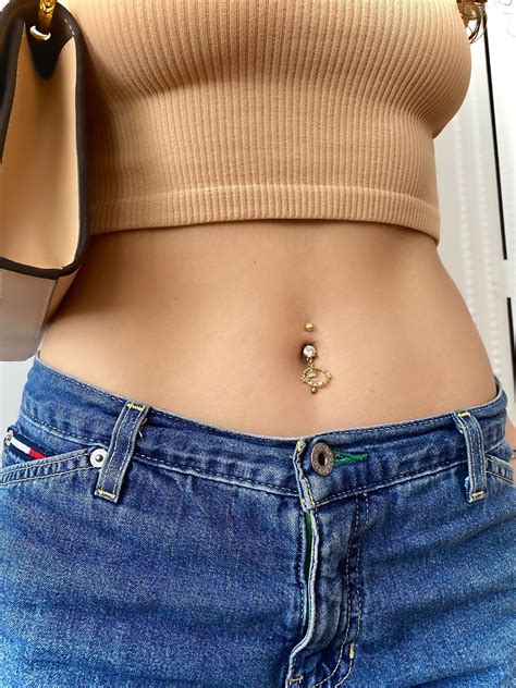 Flower Belly Ring Gold Navel Ring Dangly Belly Ring Etsy In