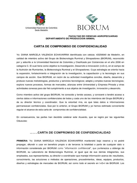 Carta Compromiso De Confidencialidad Jhsp Negocios Science