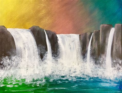 Learn To Paint A Realistic Rainbow Waterfall With Acrylic Paint With