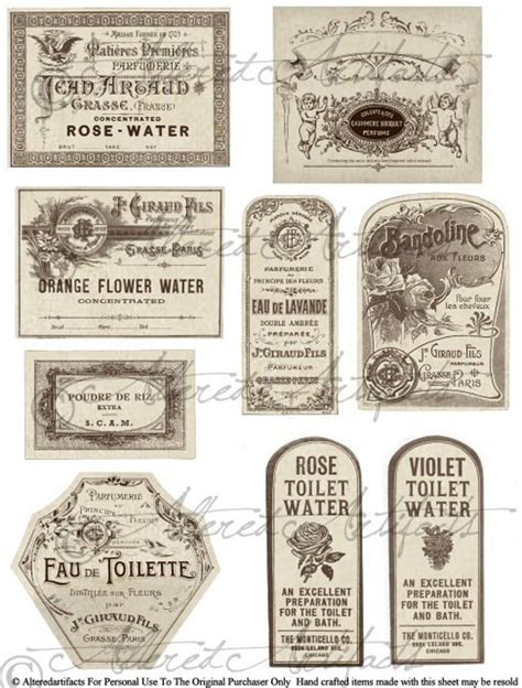 Printable Vintage French Perfume Labels Sepia Printable Bottle Label