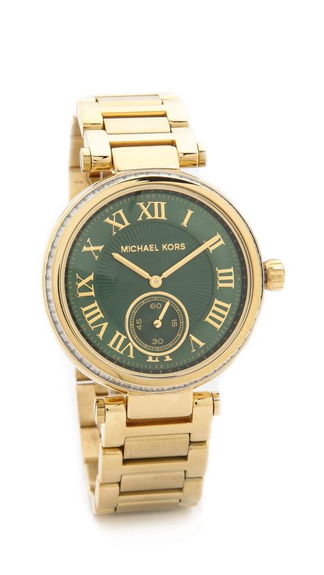 Lyst Michael Kors Skylar Watch Goldgreen In Metallic