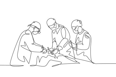 Single Continuous Single Line Drawing Group Of Team Surgeon Doctor