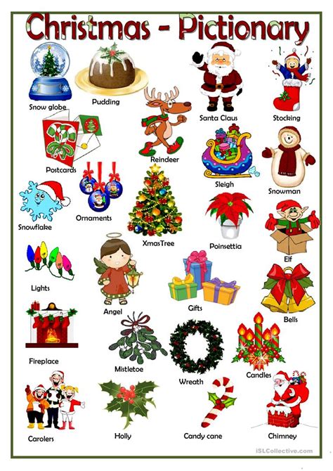Free christmas english lesson activities and teaching resources. CHRISTMAS PICTIONARY worksheet - Free ESL printable worksheets made by teachers