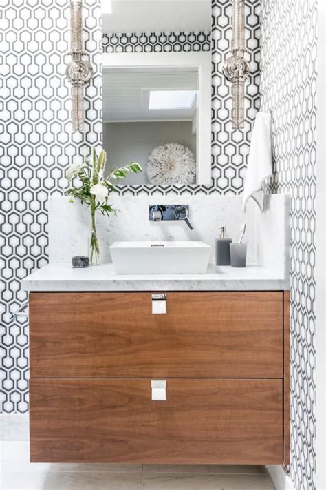Contemporary Guest Bathroom With Graphic Wallpaper Hgtv