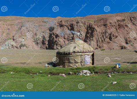 Nomadic Yurt House In The Mountains Of Kazakhstan And Kyrgyzstan Stock