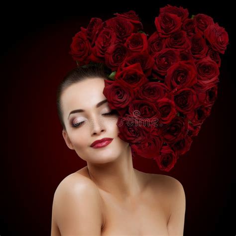 Beautiful Model Woman Rose Flower In Hair Heart Shape Beauty Salon