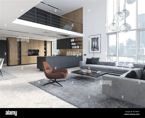 New Modern Scandinavian Loft Apartment 3d Rendering Stock Photo Alamy