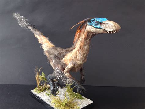 Velociraptor Mongoliensis Sculpture With Real Feathers — Stan