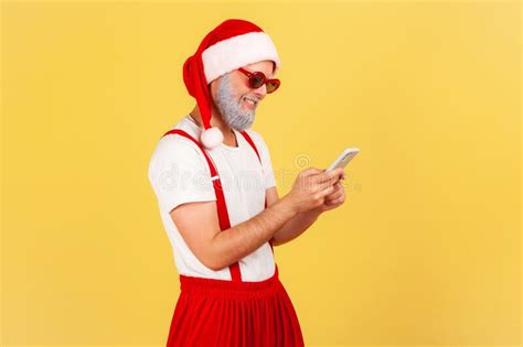 Profile Portrait Happy Man In Sunglasses And Santa Claus Costume