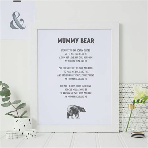 Mummy Bear Poem Mummy Birthday Card By Shmuncki Etsy