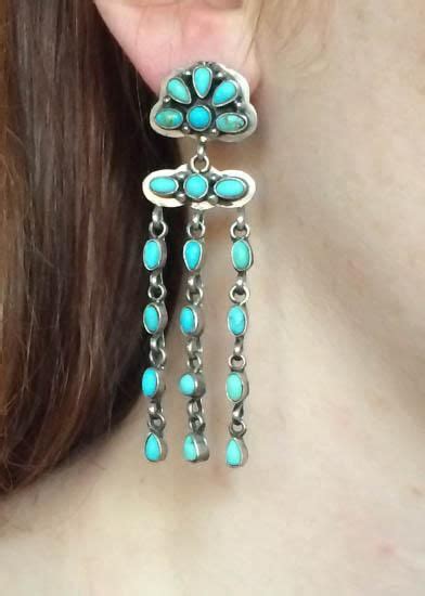 Striking Emma Lincoln Navajo Sterling Silver Turquoise Long Dangling