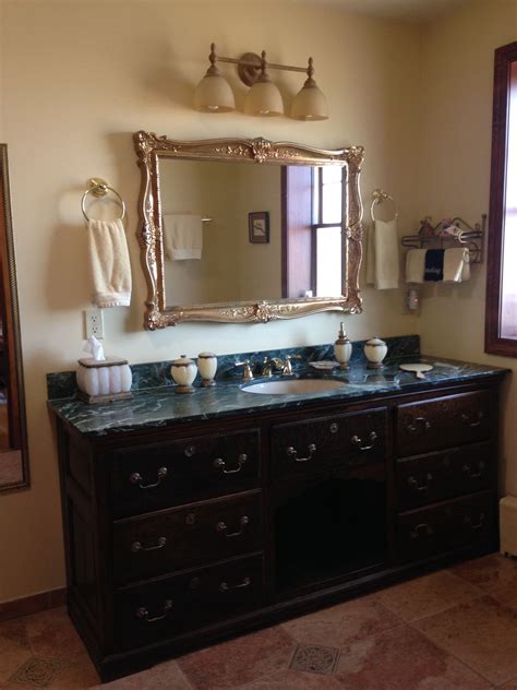 This is a delightful winnebago with a slide out that you can drive on a standard license. This vanity in the Gentry Room bathroom is a second hand piece that already had the cabinet, the ...