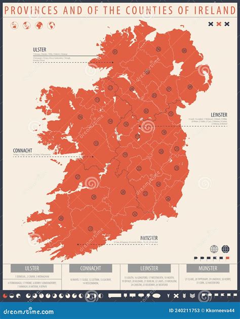 Infographics Map Of Ireland With Administrative Divisions Into