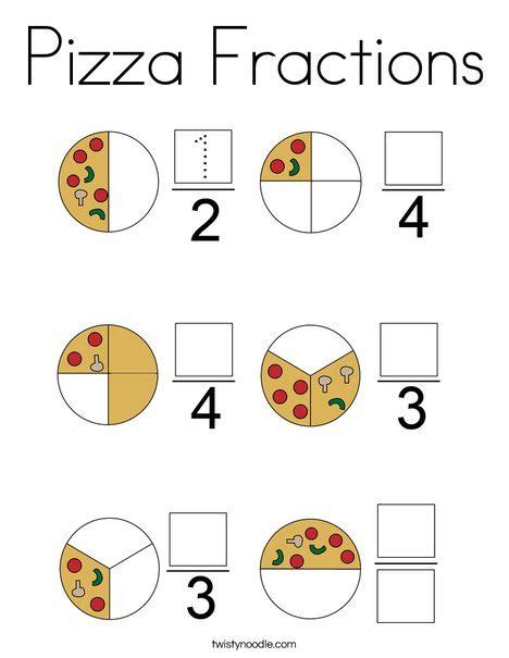 Pizza Fractions Coloring Page Twisty Noodle Fractions Pizza