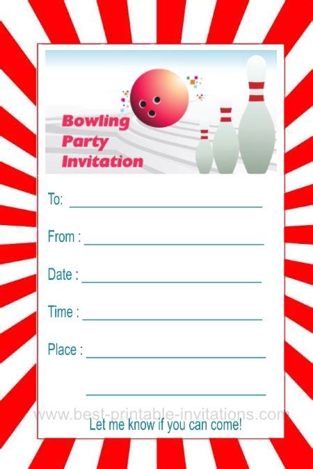 All the essential info stands out in white font on a dark backdrop, and you can choose from four background colors — black, dark blue, purple, or burgundy — all framed with a dramatic vignette effect. Bowling Party Invitations