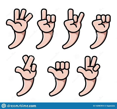 Four Finger Cartoon Hand Gesture Collection Vector Illustration