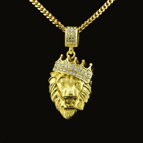 Wholesale High Quality 24k Gold Plated Mens Hip Hop Lion Head Crown