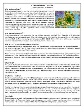 Our intention is that these grade 9 comprehension worksheets photos collection can be a resource for you, give you more samples and also bring you what you search. Coronavirus / COVID-19 - Reading Comprehension Worksheet / Text | TpT