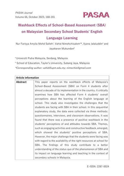 Pdf Washback Effects Of School Based Assessment Sba On Malaysian