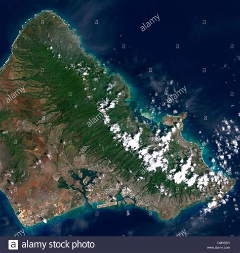 Satellite View Of Honolulu Oahu Hawaii Stock Photo