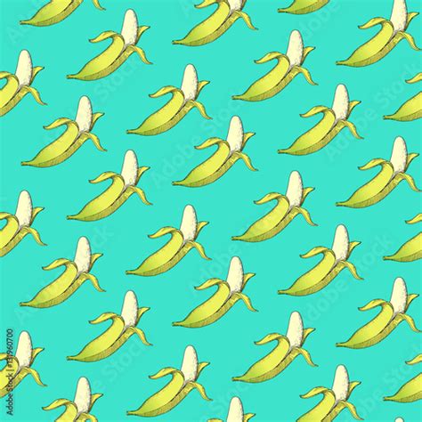 Seamless Pattern Of Open Bananas Drawing In Engraving Style Stock Image And Royalty Free