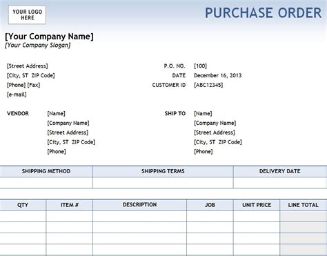 Free Excel Purchase Order Template DocTemplates