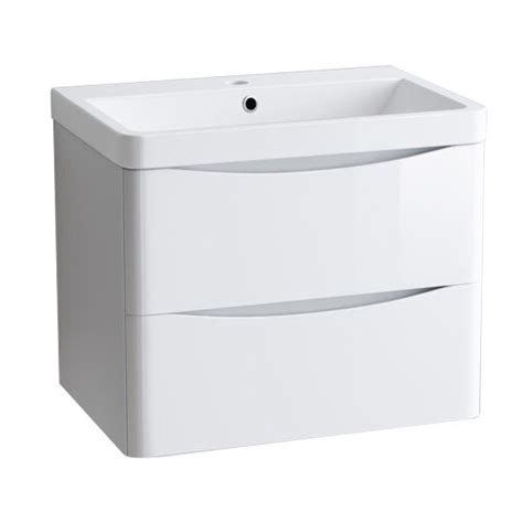 Nrg 600mm Gloss White 2 Drawer Wall Hung Bathroom Cabinet Vanity Sink Unit With Basin On Onbuy