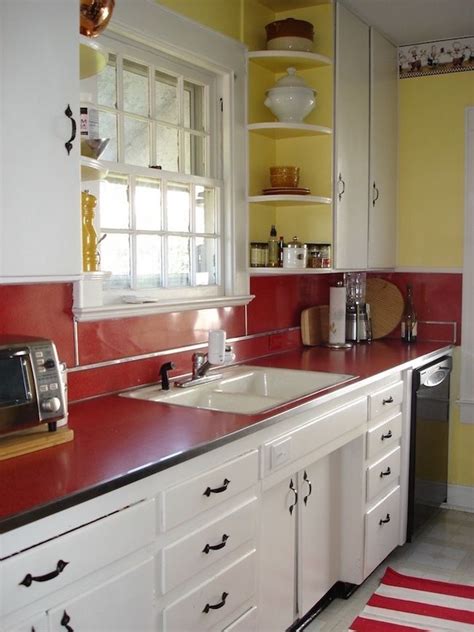 Red Kitchen Accents Vintage 1950s Red Laminate Counter And Backsplash