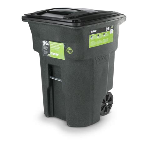 Toter 96 Gal Greenstone Trash Can With Wheels And Attached Lid 025596