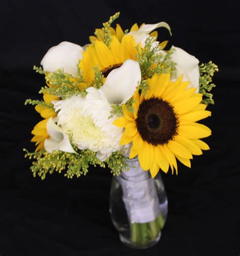 Bouquet wrap bridesmaid bouquet wedding bouquets wedding flowers florist supplies beach wedding photos pearl beads wedding planning wedding ideas. Bridal bouquet of sunflowers, white mums, white calla ...