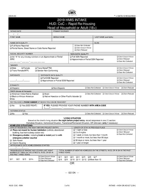 Fillable Online Hud Coc Adults Head Of Household Intake Form Fax