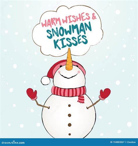 Warm Wishes Snowman Kisses Funny Vector Quotes Snowman Drawing 154883067