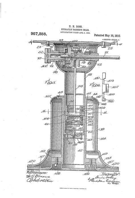 A hydraulic barber's chair needs a hefty base. Patent US957258 - Hydraulic barber's chair. - Google Patents