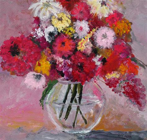 A container made of glass, etc., used for holding cut flowers or as an attractive object. Flowers In A Glass Vase Painting by Marilyn Woods