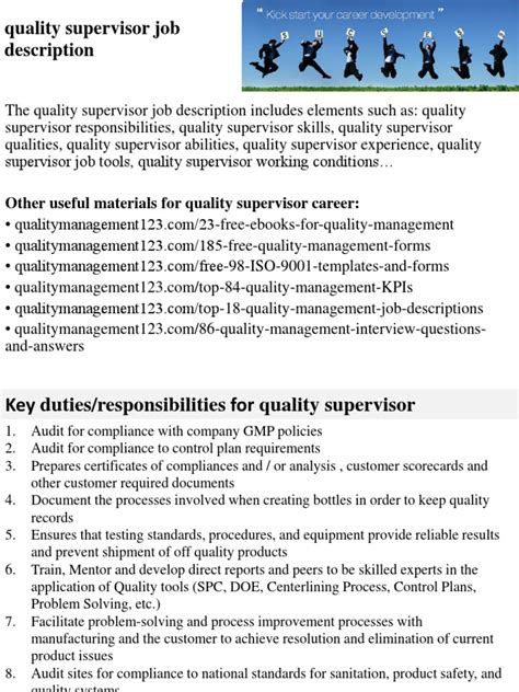 Always write your lists in bullet point. Quality Supervisor Job Description | Supervisor | Quality ...