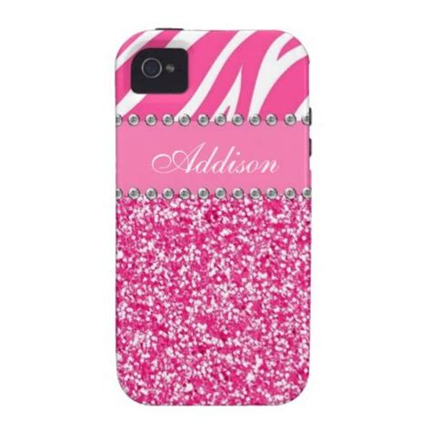 Hot Pink Glitter Zebra Print Rhinestone Girly Case Iphone 4 Covers Iphone 5 Girly Iphone Case