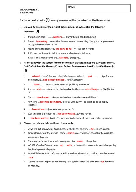Soluciones Examen Inglés 1 Exámenes De Idioma Inglés Docsity