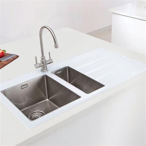 We supply all big brands in shapes, sizes, styles. Caple VITREA 150 Glass Sink with Steel Bowls - Sinks-Taps.com